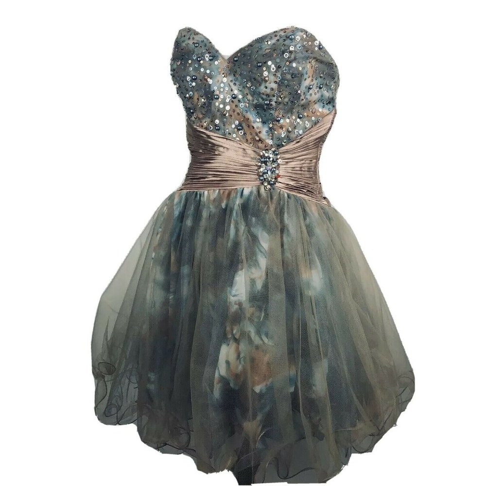 Strapless Cocktail Short Dress Sequin Bead Floral